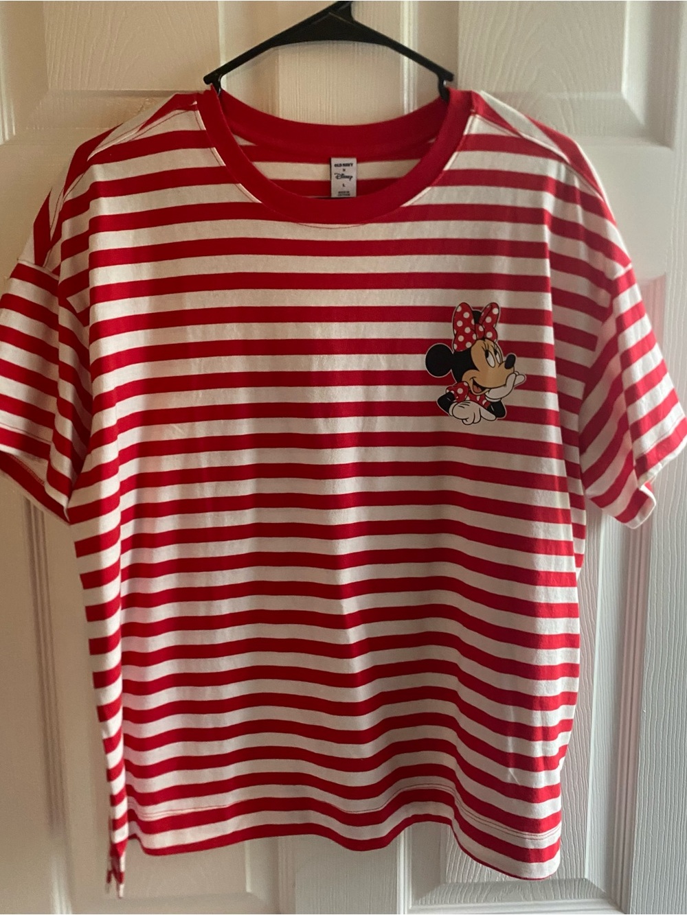 Old Navy Red & White Striped Minnie Mouse Short Sleeve Tee